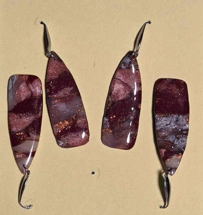 Set pandantiv + cercei handmade — turcoaz/visiniu cu inserții argintii