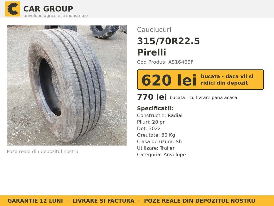 Anvelope Cauciucuri 315/70R22.5 315/70 R22.5 315/70-22.5 315 70 R22.5 31570225 315/70R22 Pirelli Camion Remorca Cap Tractor SH Second Hand STOC REAL