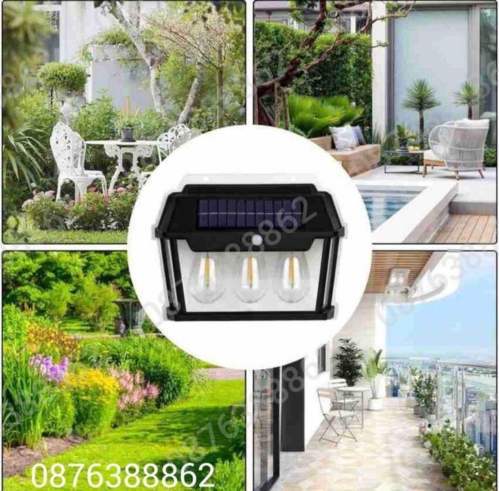 ПРОМО!Соларна лампа за фасада, топла светлина, сензор за движение 38W