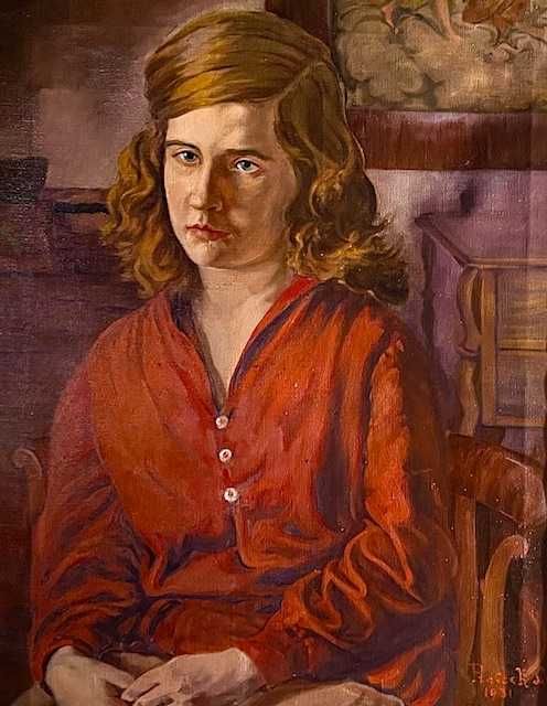 "FATA IN ROSU" IMPECABIL! Superb Tablou f VECHI, sem datat 1931, 70x50