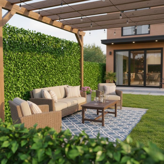 Ограда от зелени листа панел с реалистичен вид