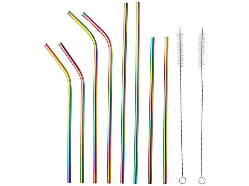 НОВИ! Метални сламки 8 броя комплект + 2 четчици / безоловни BPA-free