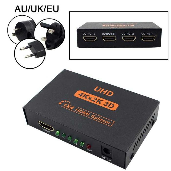 HDMI 1 to 4 Splitter 4K Ultra HD 2160P с доп. питанием