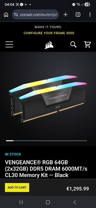 Corsair Vengence RGB 64GB DDR5 6000Mhz CL30