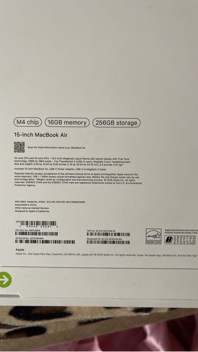 McBoock Air  M4 2024 15 inch