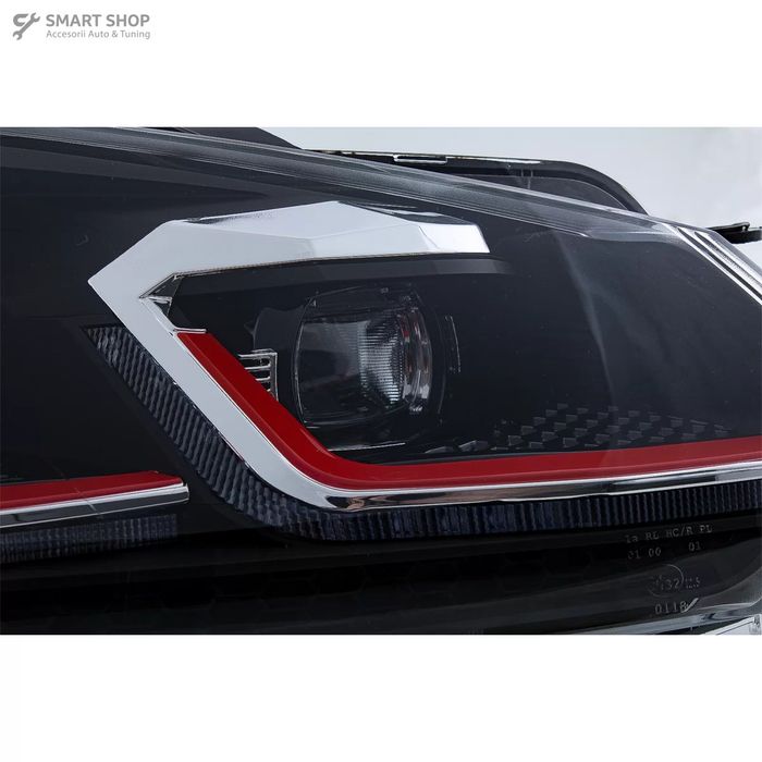 Faruri LED VW Golf 6 VI (2008-2013) Facelift G7.5 GTI Design Rosu Semn