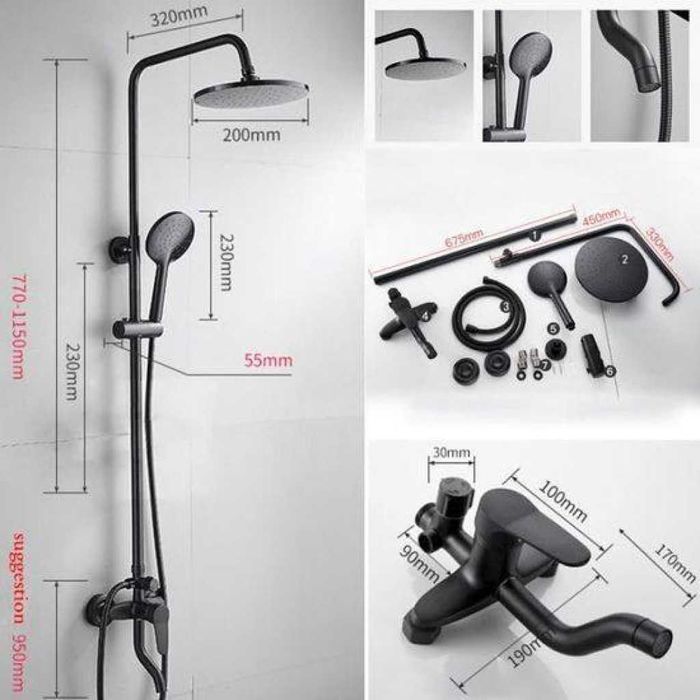 Душ комплект, кръгла регулируема по височина душ система за баня