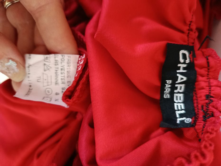 Bluza eleganta roșie mâneci evazate model anii 2000 mărimea S-M Charbell Paris