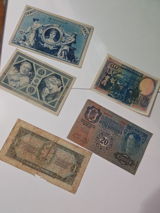 Lot 5 Bancnote Vechi Rare (1908-1937) - Germania, Spania, Austro-Ungar