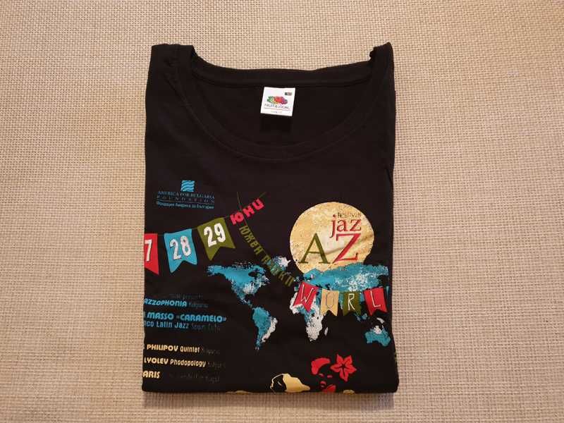 Оригинална черна дамска тениска вталена WORLD А to JazZ Festival