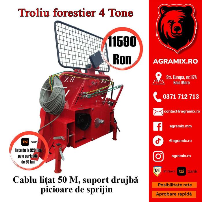Troliu forestier nou 4T, cu suport pt drujba Agramix
