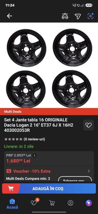 Set 4 roti structurale originale Dacia Logan Sandero Stepway cu 205. 55 R16 M+S