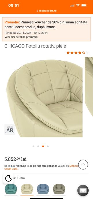 Set canapea si fotoliu mobexpert piele crem