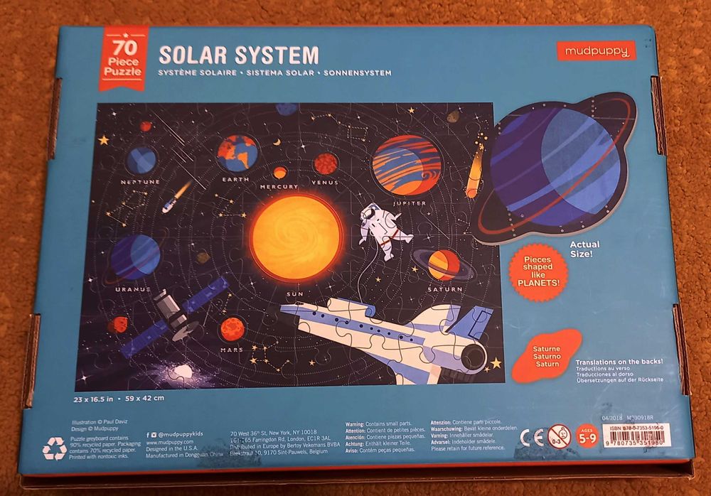 Puzzle Sistemul Solar,Planete - 70 piese mari carton, 5-9 ani, 59x42cm