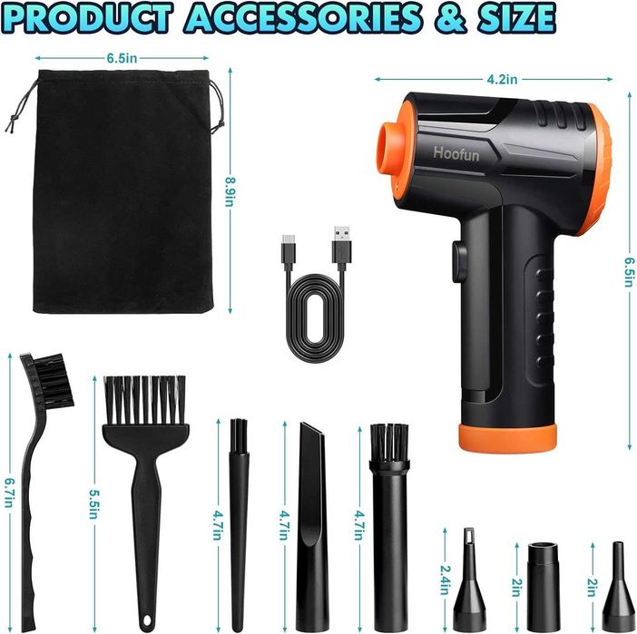 Прахосмукачка със сгъстен въздух HooFun : 100 000 об./мин., 3 скорости