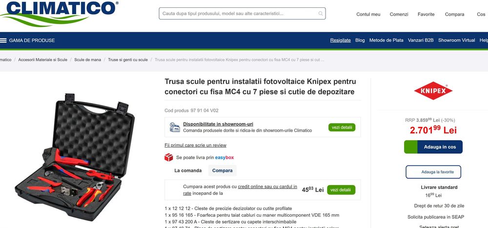Trusa scule pentru instalatii fotovoltaice Knipex pentru conectori  MC4/EV02 cu 7 piese si cutie de depozitare
