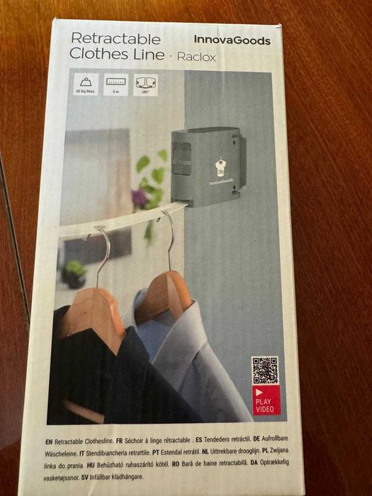 Sfoara de intins haine retractabila noua, 4m, Greutate acceptata 20 kg