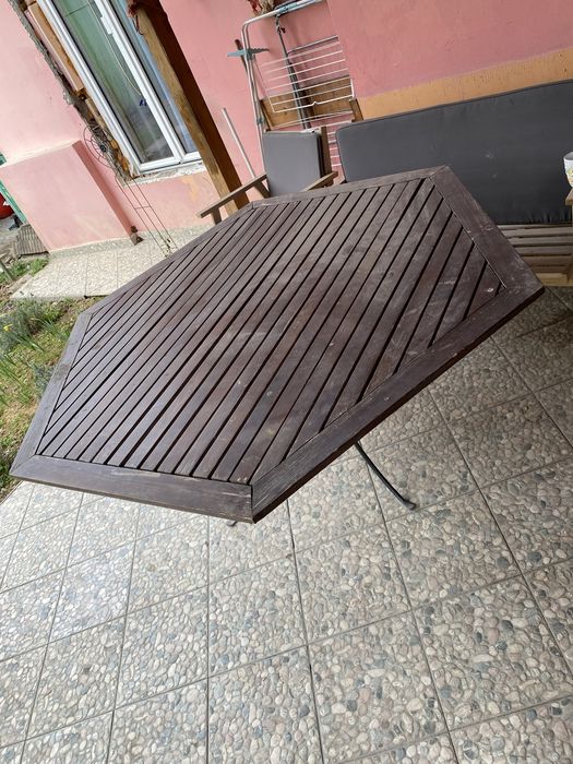 Masa exterior terasa gradina fier forjat si lemn