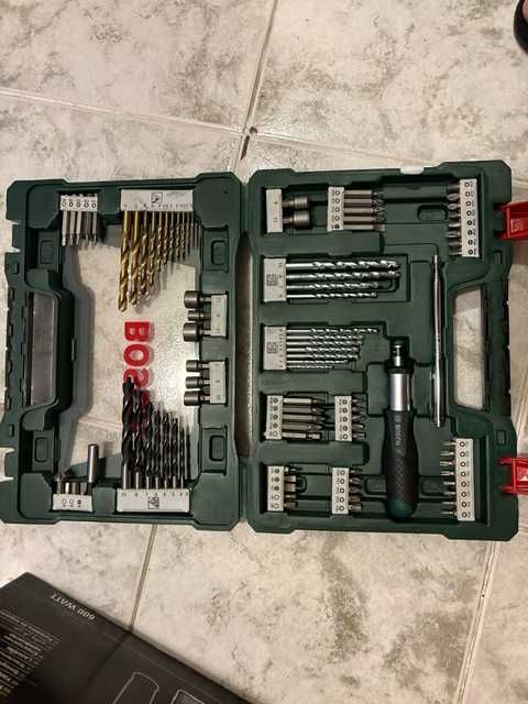 Комплект 91 аксесоара Bosch V-Line, Отвертка, Магнитен държач, Битове, Фрезенк, Гаечни ключове, Бургии-неразличим от нов