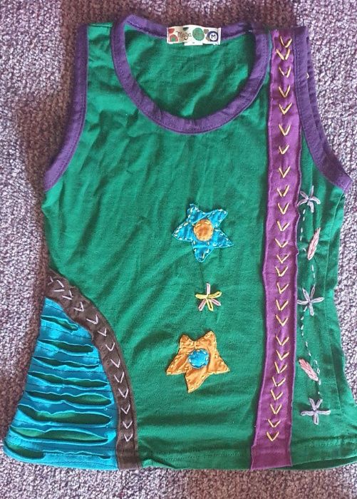 Outfit de fetita 6-7 ani hippie, complet pantalon salvari si maiou