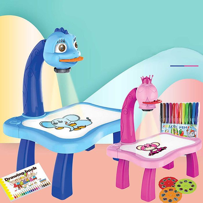 Дъска за рисуване и проектор със звук и светлини розова синя рисуване