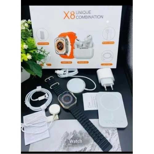 Смарт Часовник 6В1 комплект със Слушалки, Външна батерия, Адаптер Fast