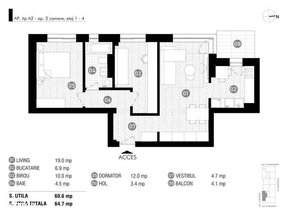 Antracit X Coandă - Apartament 3 camere - Boxa inclusa