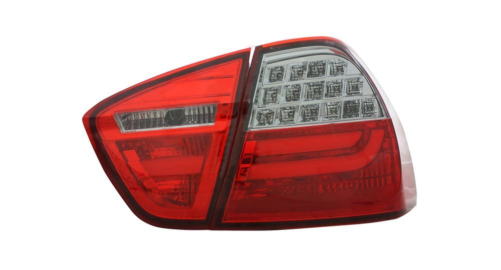 Set lampi spate, stopuri BMW Seria 3, 11.2004-08.2008, Sedan, montare spate, stanga+dreapta, cu lumina parcare fiber-optic; LED; rosu-fumuriu; Tuning