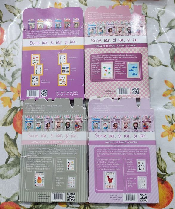 Lot 4 seturi Scrie și șterge cu câte 40 fișe cartonate refolosibile 2+