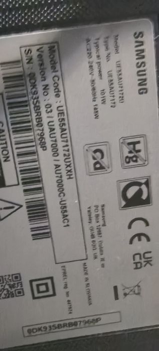 TV Samsung smart model ue55au7172uxxh