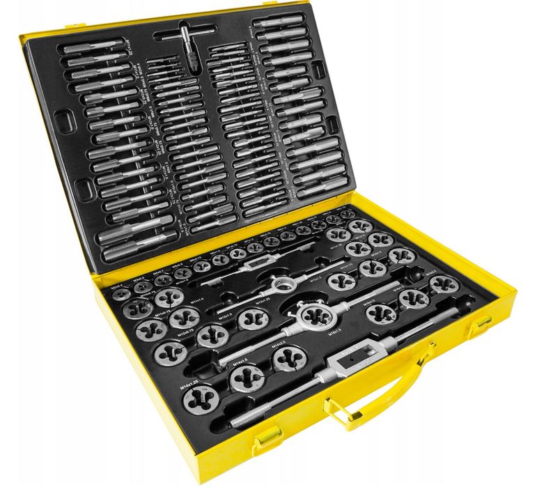 Set tarozi și filiere 110 piese din oțel calit cu geanta metalică