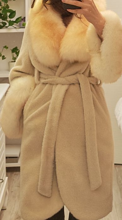 Palton dama/cașmir/blana de vulpe polara