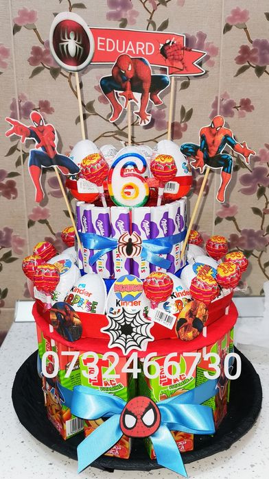 Tort barni, tedi, kinder, produse ambalate, tort din dulciuri