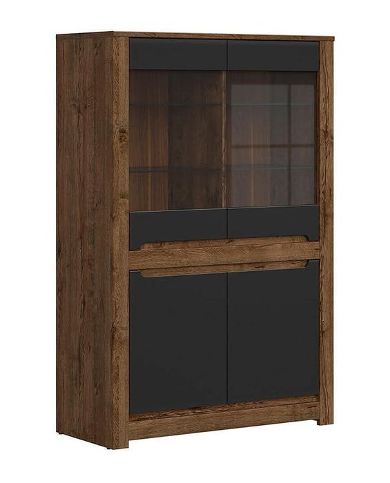 Витрина RUSO REG2W2D корпус дъб април/фронт черно мат 
Материал - корп