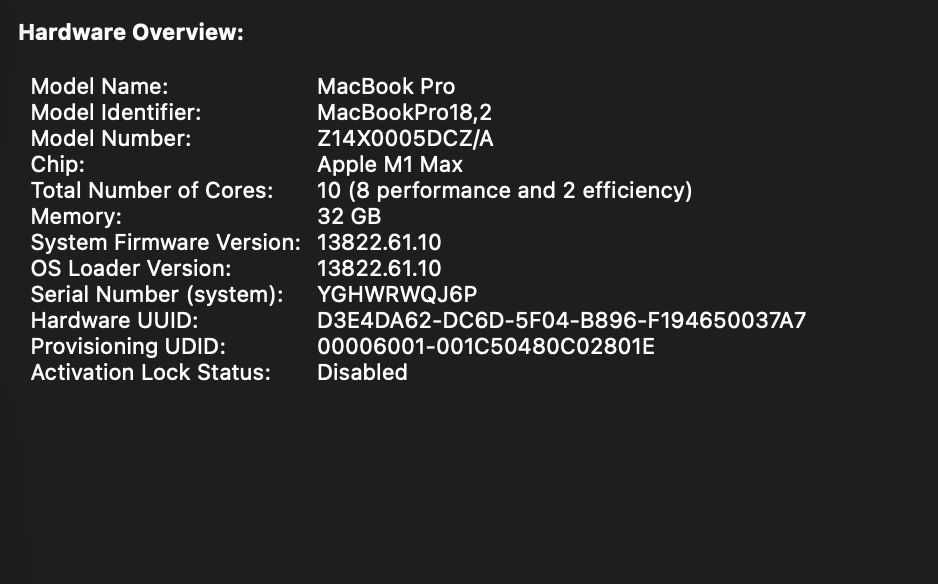 Laptop Apple Macbook Pro M1 Max 16" Space Gray 32 GB Ram 1 TB SSD 2021