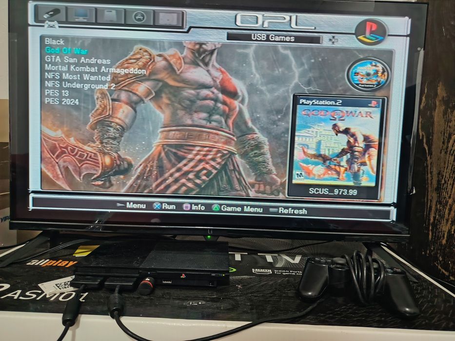 PlayStation 2 PS2 chip qilingan, 2 pult, o‘yinlar bilan o'ynashga tayy