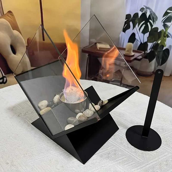 Дизайнерска настолна биокамина от стомана на биоетанол, 28х26см