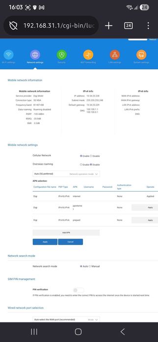 Router 5G Xiaomi CPE AX5400 (CB0401), testat cu Digi (cartela Orange, vede reteaua, insa nu se conecteaza)