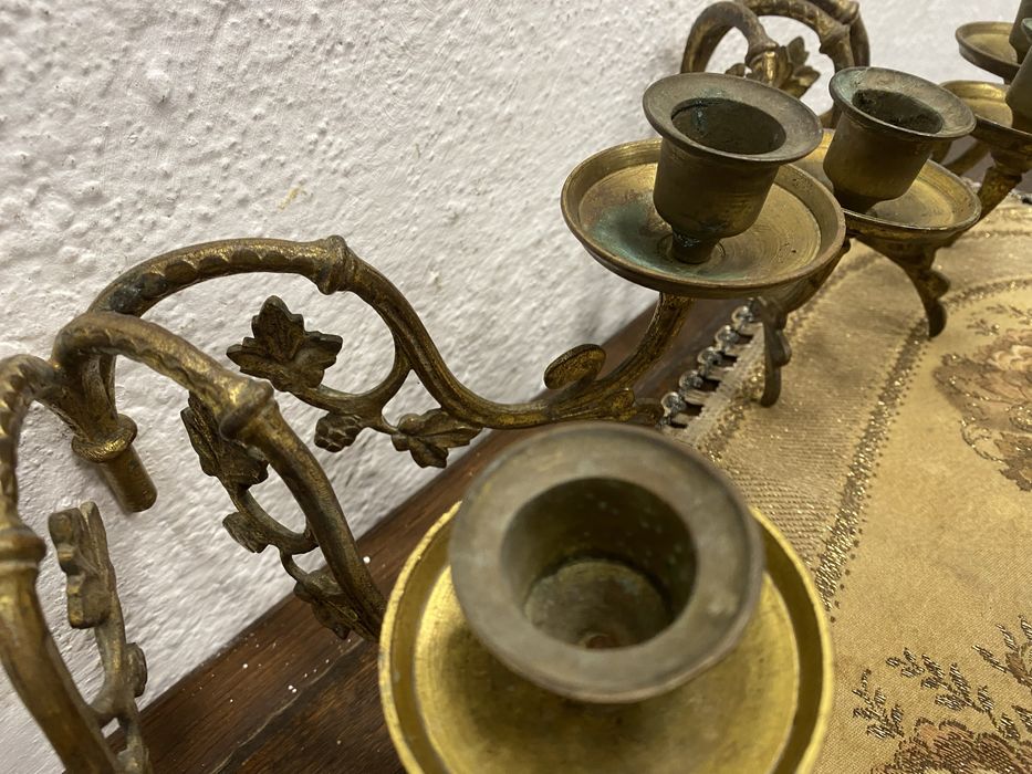 Френски стенни свещници месинг 3 рамена Франция 1950