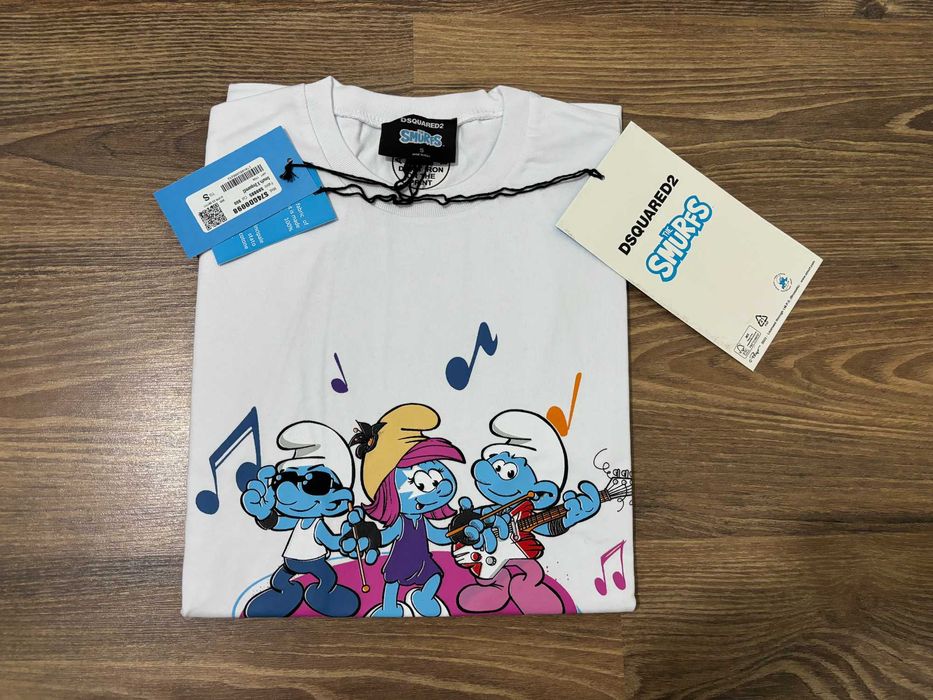 Мъжка тениска Dsquared2 The Smurfs Slim Fit Бяла/Черна