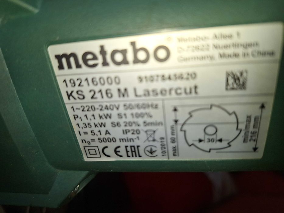 Fierastrau circular de masa Metabo KS 216 M LaserCut, Putere 1350 W, defect