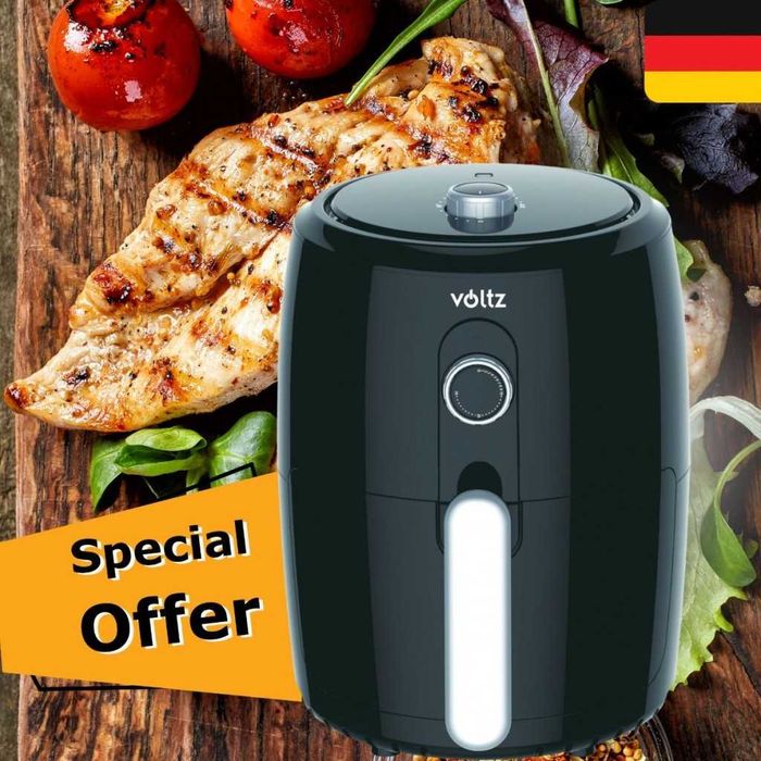 Фритюрник с горещ въздух Air Fryer Voltz V51980L, 1000W, 2 литра, 80-200 C, Таймер, Черен - 2 ГОДИНИ ГАРАНЦИЯ. Немско качество на супер цена!