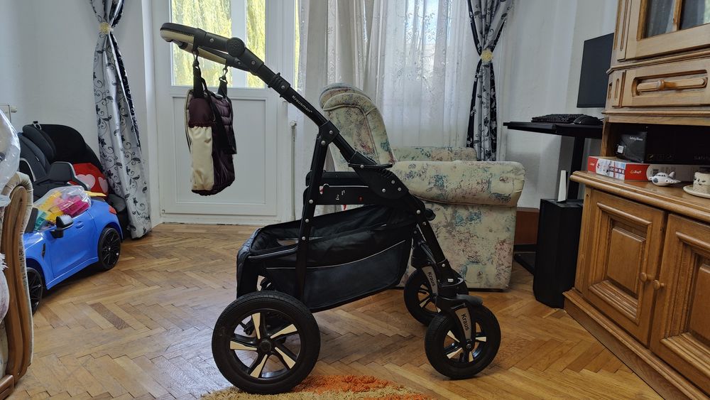 Carucior 3 în 1 Kraus Clasic Beige Purple, Krausman, testat ADAC +cadou măsuță