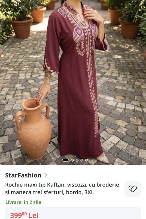 Rochie kaftan/vascoza/broderie cu maneci lungi