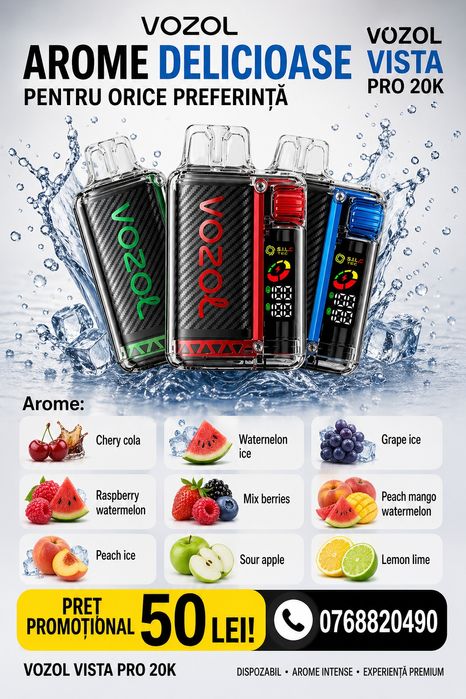 Vozol Vista pro 20 k puff, 6 moduri de reglare a intensitatii aromei.Pret promotional!