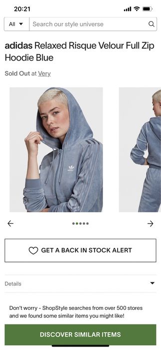 Син велурен анцунт Adidas, S размер