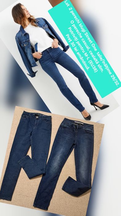Lot 2 perechi blugi damă Street One, impecabili: casual și slim, lung