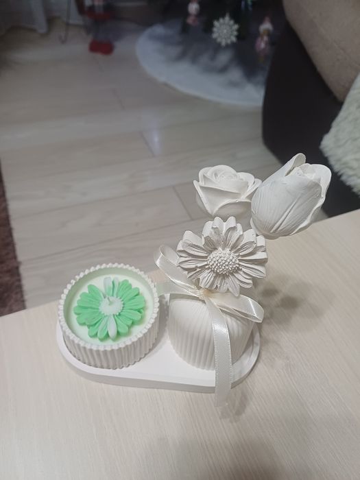 Set decorativ din ipsos si lumanare ceara de soia