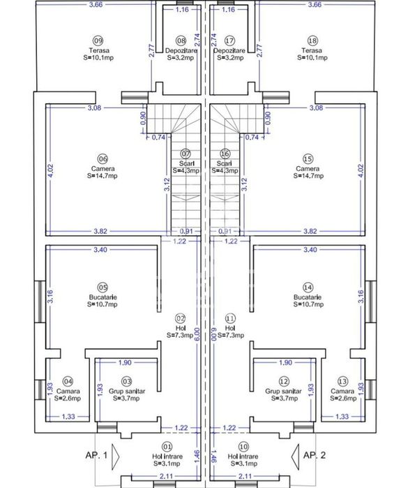 Duplex complet decomandat, cu 4 camere si 2 bai, langa Bucovat
