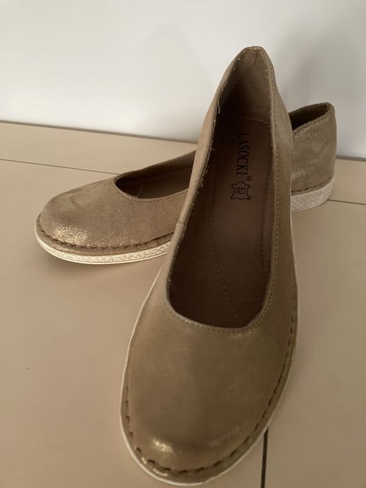 Balerini din piele, culoare aurie, marime 38